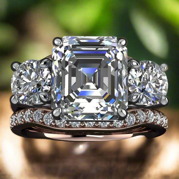 Anillo de Meghan anillo de compromiso de moissanita Asscher de 3 quilates conjunto de bodas pasado presente y futuro anillo de 3 piedras anillo inspirado en celebridades Etsy Mexico