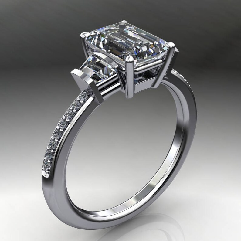 emma ring 1.75 carat emerald cut NEO moissanite engagement ring, 3 stone ring image 3