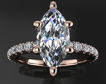 Marquise Moissanite Engagement Ring, Rose Gold - Blaire