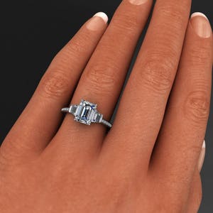 emma ring 1.75 carat emerald cut NEO moissanite engagement ring, 3 stone ring image 6