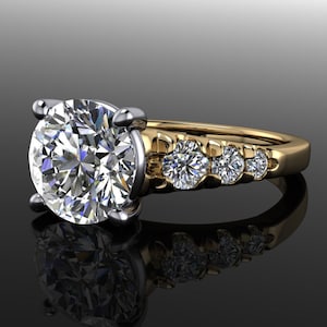 ring met hazelnoot: ronde moissaniet-verlovingsring, 2 karaat, moissaniet band
