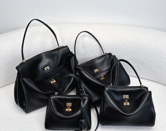 Leather Top Handle Bag, Cow Split Leather Tote Bags, Slouchy Style Leather Shoulder Bag