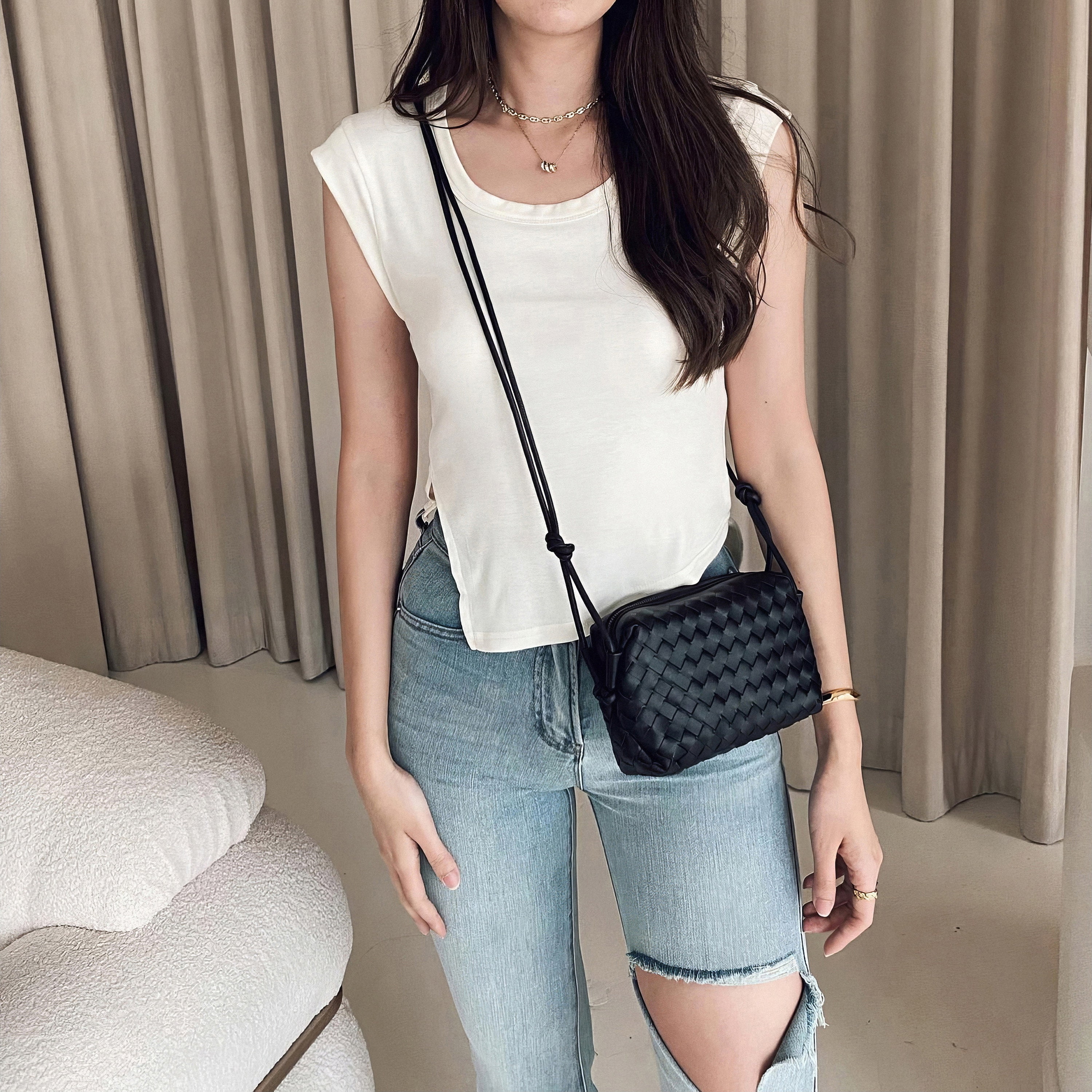 Leather Woven Bags, Woven Shoulder Bag, Women's Leather Sling Bag