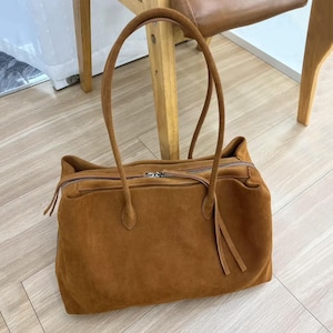Suede Tote Bag, Women&#39;s Suede Shoulder Bag, Genuine Leather Tote Bags, Tote Bag for Work
