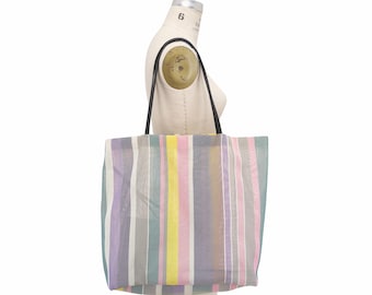 Bolso tote ligero, bolsos tote de rayas multicolor, bolso de hombro de malla, bolso de playa de verano