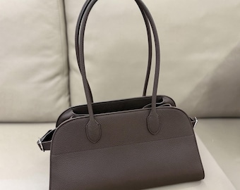 Bolso de mano de piel auténtica, bolso con asa superior de diseño minimalista, bolso de oficina de piel