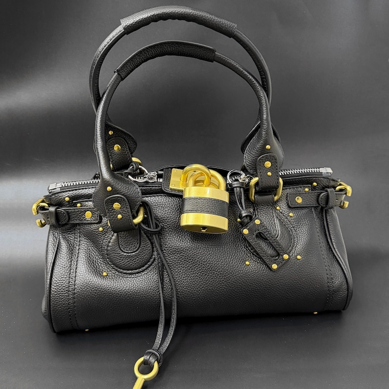 Full Grain Leather Tote Bag, Retro Style Handbags, Women's Leather Top Handle Bag Black