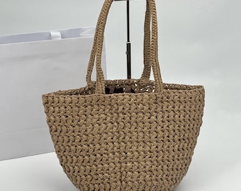 Draagtas met raffia-effect, geweven schoudertas van viscose, geweven schoudertas met kunstraffia-effect, zomerstrandtas