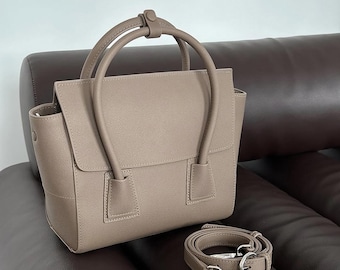 Leather Top Handle Bag, Textured Leather Tote Bags, Minimal Leather Shoulder Bags