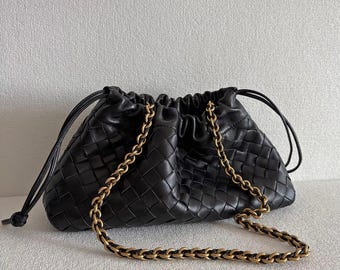 Leather Woven Shoulder Bags, Lambskin Handbags, Women's Leather Tote Bag