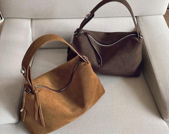 Bolso pequeño de ante, bolsos de ante para mujer, bolso de cuero con asa superior