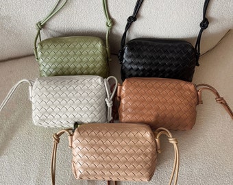 Leder gewebte Taschen, gewebte Schultertasche, Damen Leder Sling Bag