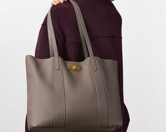 Genuine Leather Tote Bag, Minimal Design Top Handle Bag, Leather Office Bag, Soft Leather Shoulder Bags