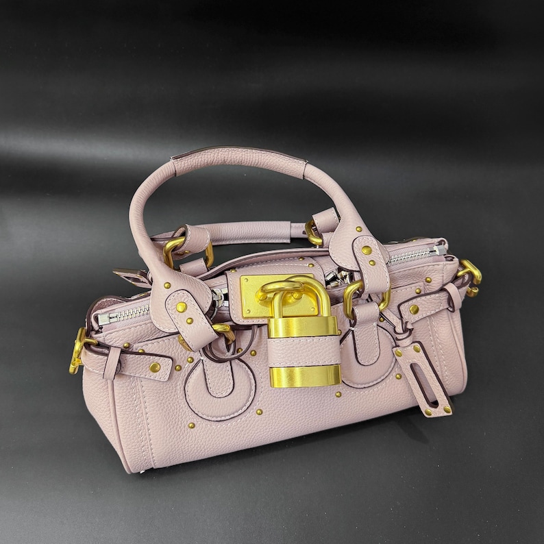 Full Grain Leather Tote Bag, Retro Style Handbags, Women's Leather Top Handle Bag Pink