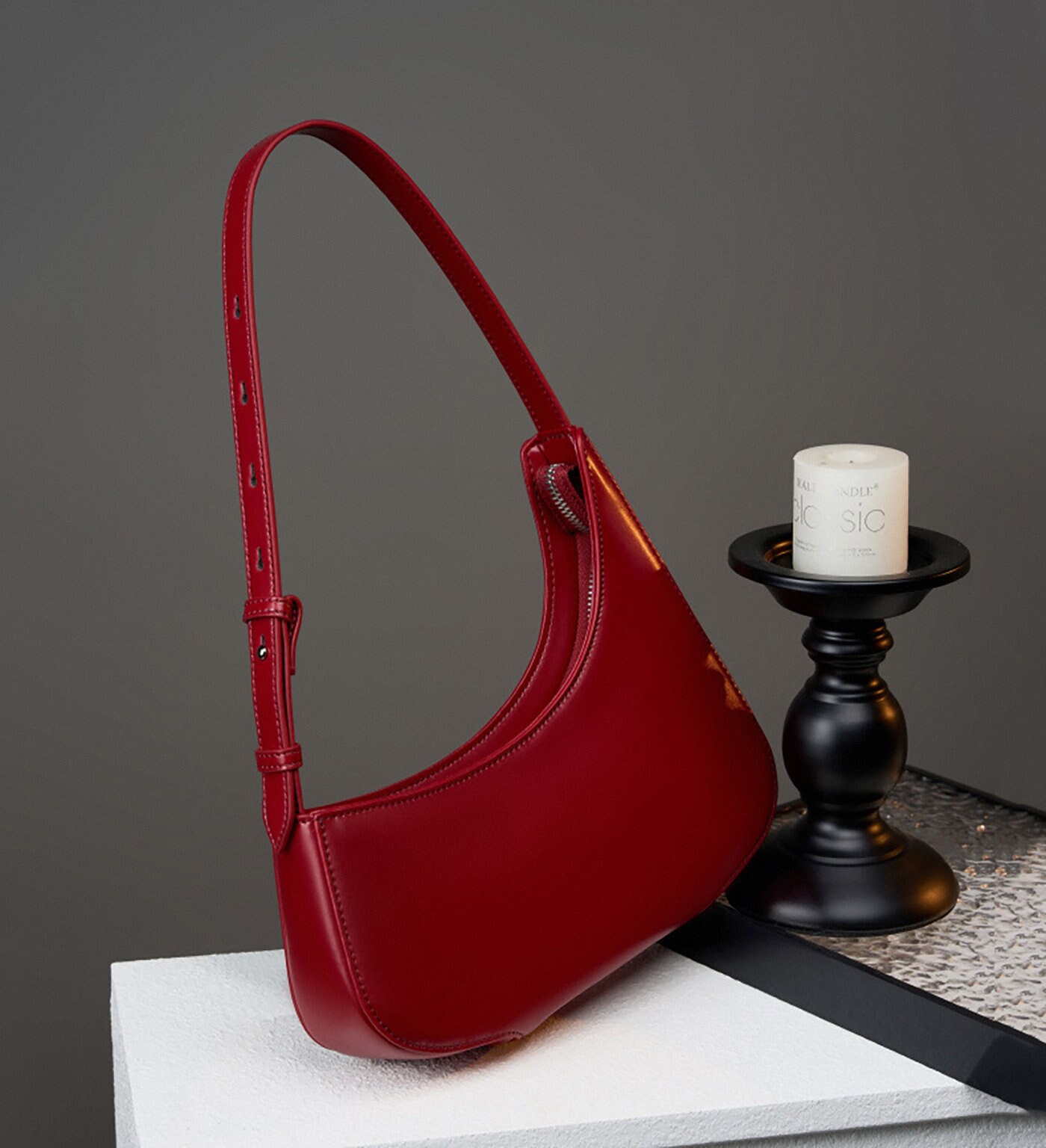 Minimal Style Shoulder Bag, Halfmoon Handbags, Smooth