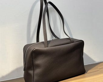 Genuine Leather Tote Bag, Pebbled Cow Leather Top Handle Bag, Minimal Design Shoulder Bag