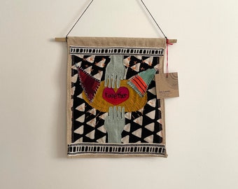 Hand Sewn Wall Hanging - Patchwork / Contemporary Textile Art / Fabric Wall Quilt / Folk Art / Fiber Art