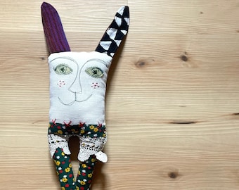 Wabi Sabi Doll - One of a kind rag doll made from upcycled and vintage material - hand embroidered art doll