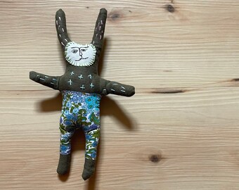 Wabi Sabi Doll - One of a kind rag doll made from upcycled and vintage material - hand embroidered art doll