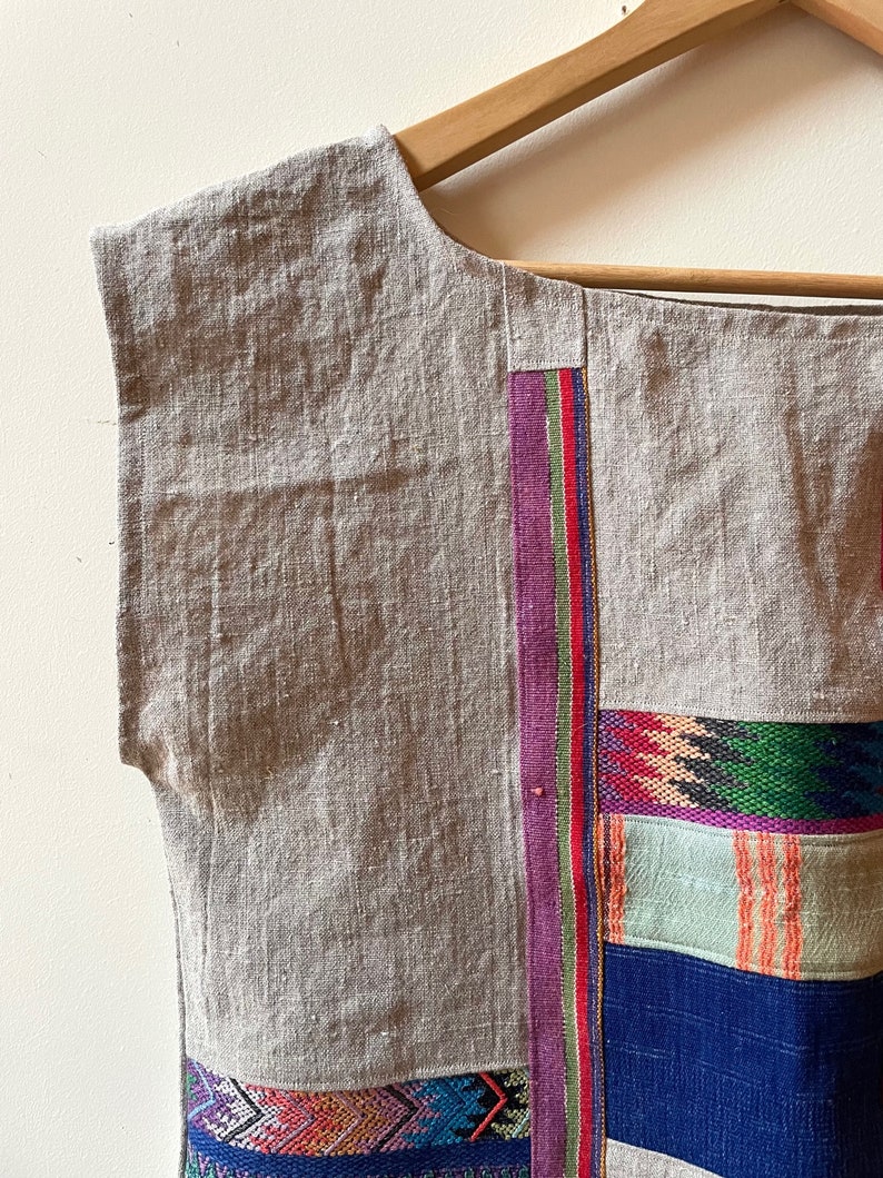 The LINEN PATCHWORK CROP made of Upcycled and Vintage Fabric Scraps One of a Kind sz sm Sustainable Linen Clothing Slow Fashion image 3