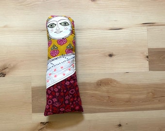 Wabi Sabi Doll - One of a kind rag doll made from upcycled and vintage material - hand embroidered art doll