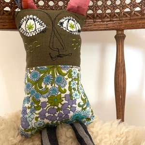 Wabi Sabi Doll One of a kind rag doll made from upcycled and vintage material hand embroidered art doll image 4