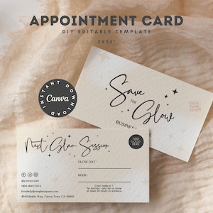 Carte de rendez-vous professionnelle à personnaliser sur Canva, template minimaliste beige et noir, salon de beauté, esthéticienne -- NUD
