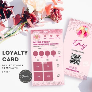 Instagram Template Carte de fidélité rose à paillettes modifiable sur Canva, carte de fidélité professionnelle, marketing petite entreprise