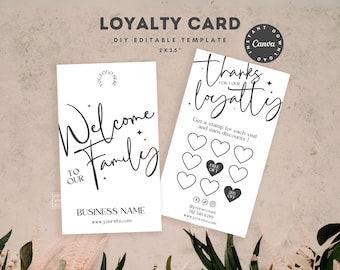 Minimalist Black and White Loyalty Card Beauty Template for Canva, Et Cards, loyalty business cards, Editable Customer Punch Card nail techs
