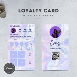 Instagram Template Carte de fidélité holographique modifiable sur Canva, carte de fidélité professionnelle, marketing petite entreprise