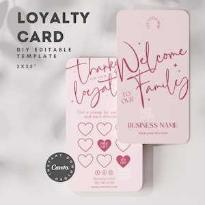 Template Carte de fidélité Néon Rose modifiable sur Canva, carte de fidélité professionnelle, marketing entreprise, carte salon beauté