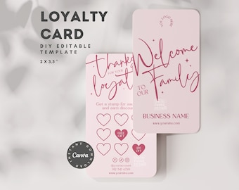 Pink Neon Loyalty Card Hair Template for Canva, Et Cards, loyalty business cards, Editable Customer Punch Card for nail techs