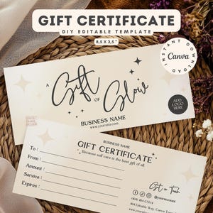 Carte cadeau minimaliste à personnaliser sur Canva, template beige et gris, design élégant petites entreprises et salons de beauté -- NUD