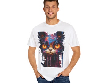Rain Forest Super Unusual Funny Cat t-shirt, Mistery Cat, Sad, Angry and Colorful Cat, Cool Super Power Cat, Unisex Garment-Dyed T-shirt