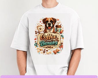 Koffie en boxershorts: grappige ochtendroutine PNG, sarcastisch T-shirtontwerp voor koffieliefhebbers, humoristisch cadeau voor hondenmoeders en -vaders, gezellig T-shirt met grafische print.
