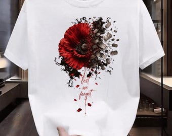 Memorial Day Never Forgotten Red Poppy Flower Veteran T-shirt voor dames, patriottisch cadeau voor militaire families, T-shirt met herdenkingsafbeelding