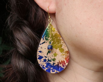 Cork Drop Earrings Rainbow Teardrop Earrings Boho Earrings