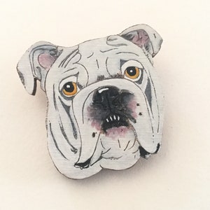 British Bulldog Jewellery Bulldog Brooch Original Wearable Art Dog Pin White