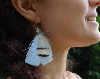 Soft Baby Blue Feather Earrings Boho Earrings Natural Earrings Cruelty Free