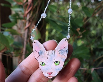 Sphynx Cat Necklace Cat Jewellery Long Gemstone Necklace