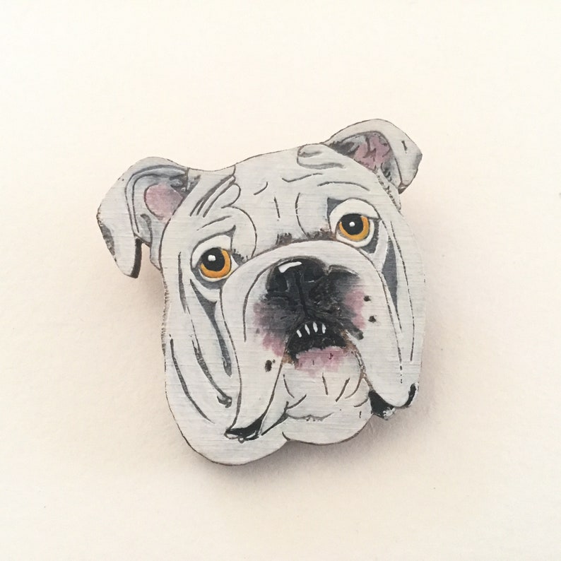 British Bulldog Jewellery Bulldog Brooch Original Wearable Art Dog Pin White