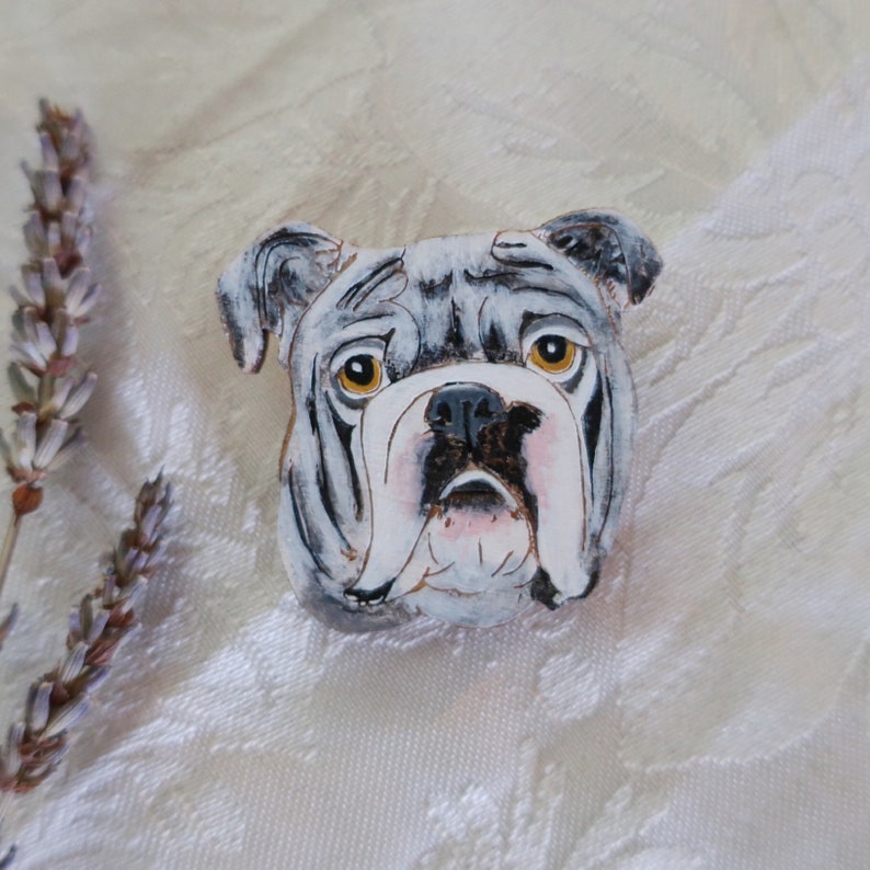 British Bulldog Jewellery Bulldog Brooch Original Wearable Art Dog Pin image 4