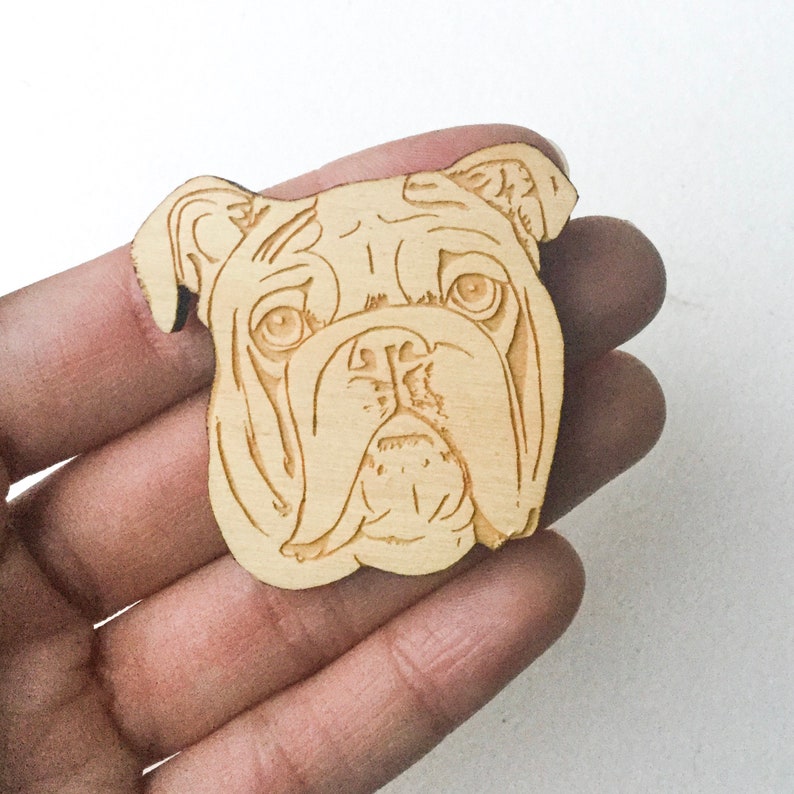 British Bulldog Jewellery Bulldog Brooch Original Wearable Art Dog Pin Natural wood