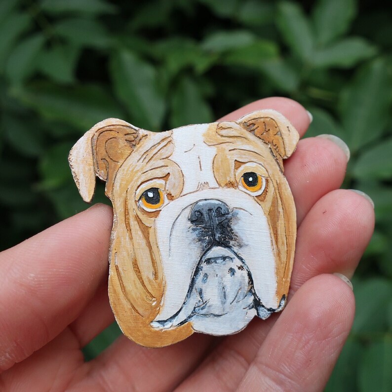 British Bulldog Jewellery Bulldog Brooch Original Wearable Art Dog Pin Tan