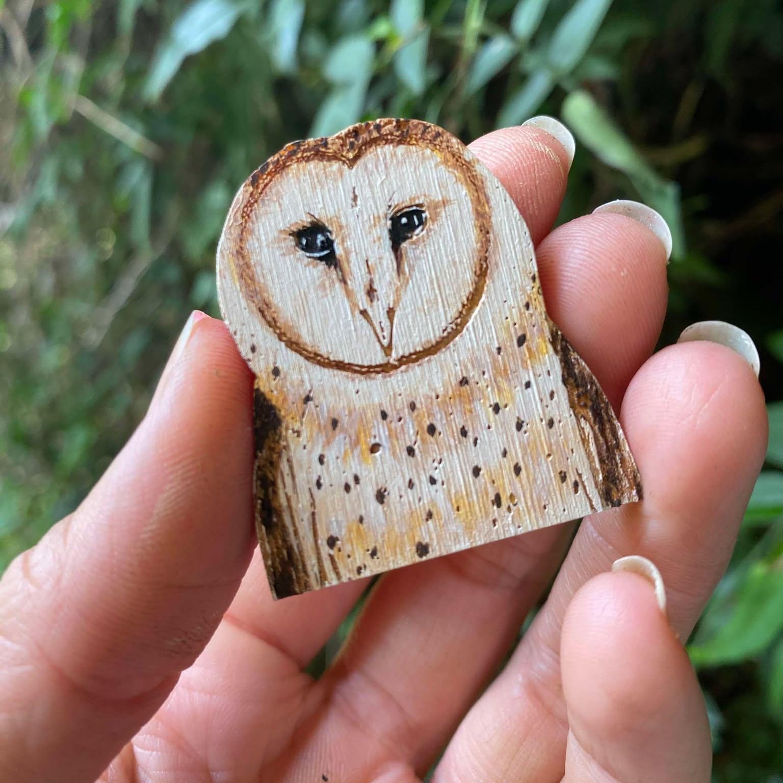 Barn Owl Pin Painted Owl Brooch Australian Wildlife
