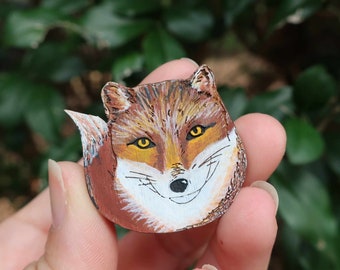 Red Fox Brooch Hand Painted Animal Pin