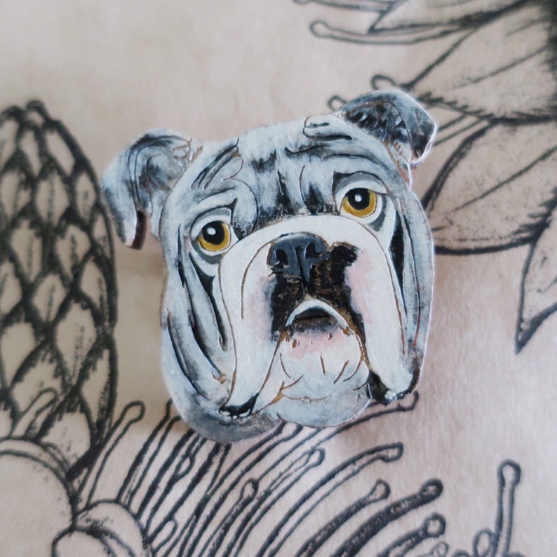 British Bulldog Jewellery Bulldog Brooch Original Wearable Art Dog Pin image 5