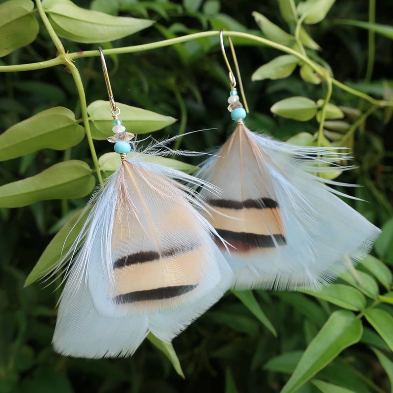 Soft Baby Blue Feather Earrings Boho Earrings Natural Earrings Cruelty Free image 3