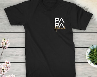 Papa Herren T-Shirt Schwarz, mit Namen der Kinder personalisiert Geschenk für Vater zum Vatertag