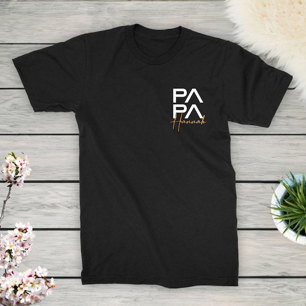 Papa Herren T-Shirt Schwarz, mit Namen der Kinder personalisiert Geschenk für Vater zum Vatertag